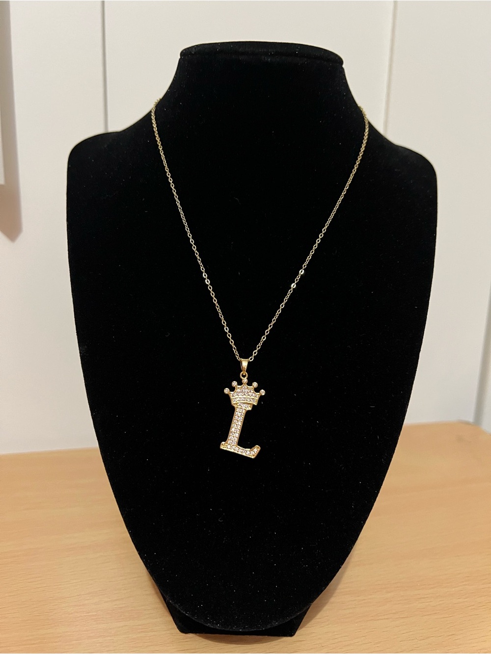 Gold Crystal 'L' Crown Pendant Necklace - Personalized Sparkle